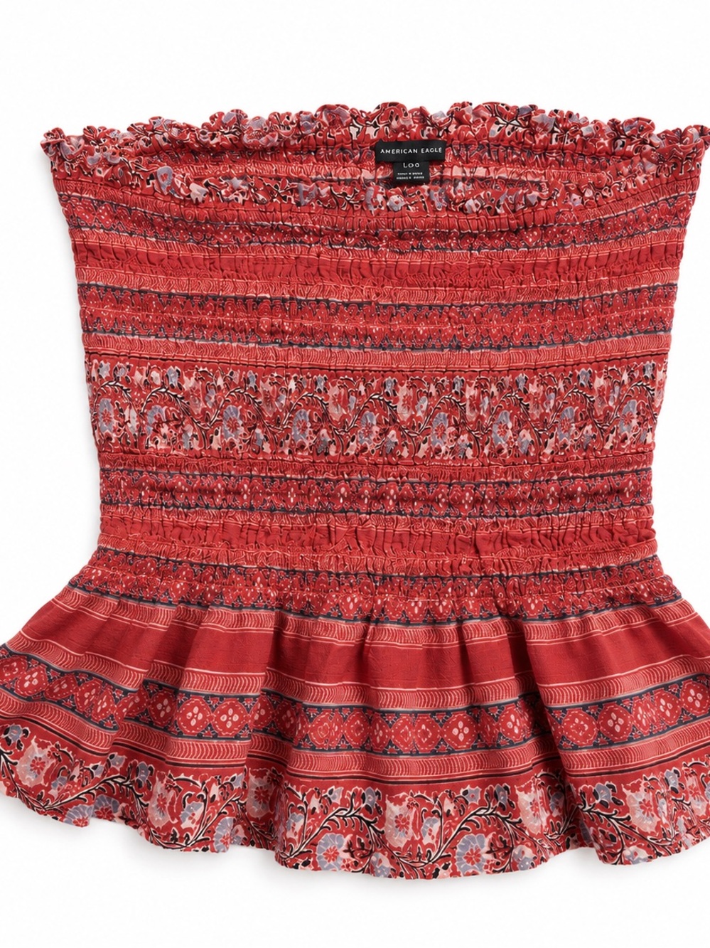 American Eagle Outfitters Red Smocked Strapless Peplum Tunic